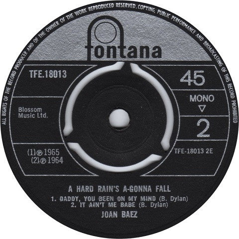 Joan Baez : A Hard Rain's A-Gonna Fall (7", EP)