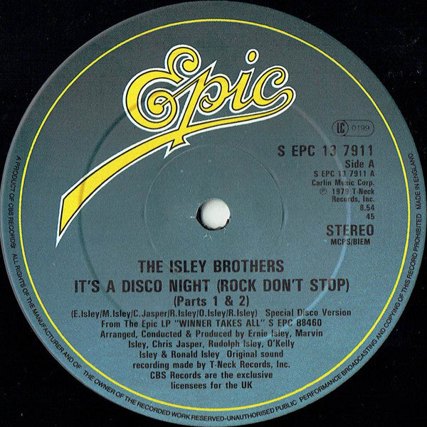 The Isley Brothers : It's A Disco Night (Rock Don't Stop) (Parts 1 & 2) (12", Single)