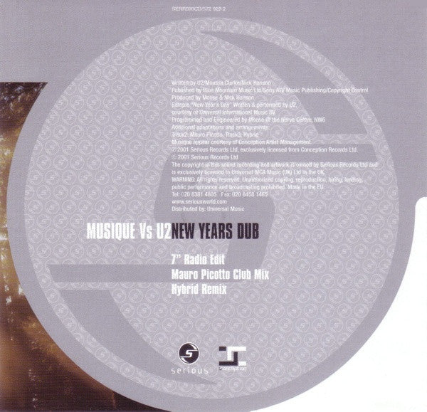 Musique (2) Vs U2 : New Years Dub (CD, Single)