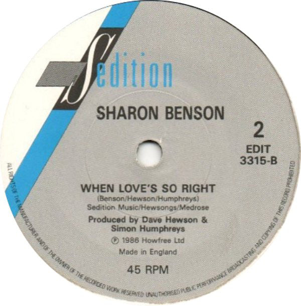 Sharon Benson : Fighting Chance (7")