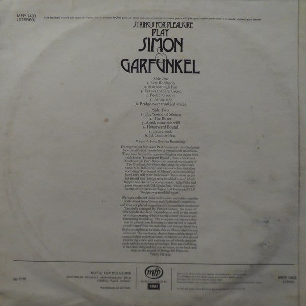 Strings For Pleasure : Play Simon & Garfunkel (LP, Album)