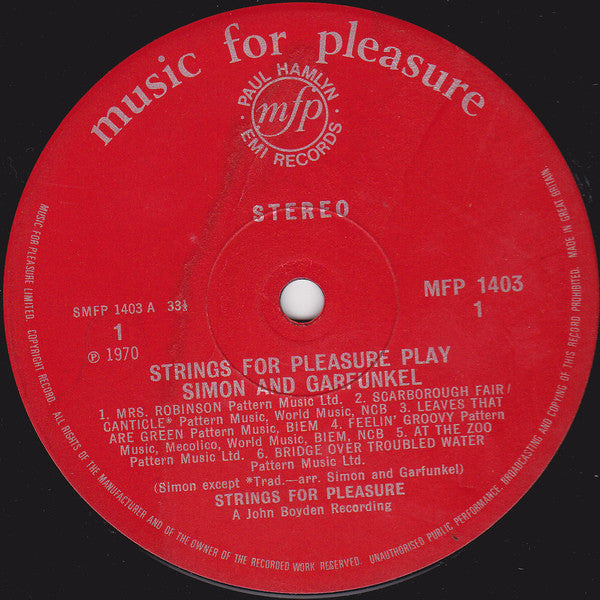 Strings For Pleasure : Play Simon & Garfunkel (LP, Album)