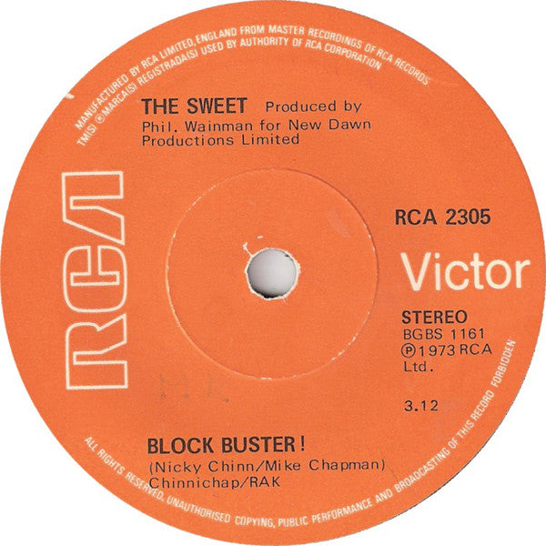 The Sweet : Block Buster ! (7", Single, Sol)