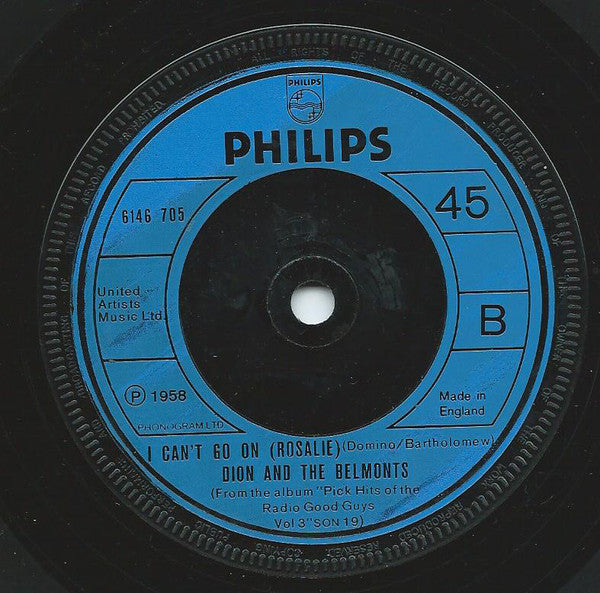 Dion & The Belmonts : A Teenager In Love / I Can't Go On (Rosalie) (7", Single, RE)