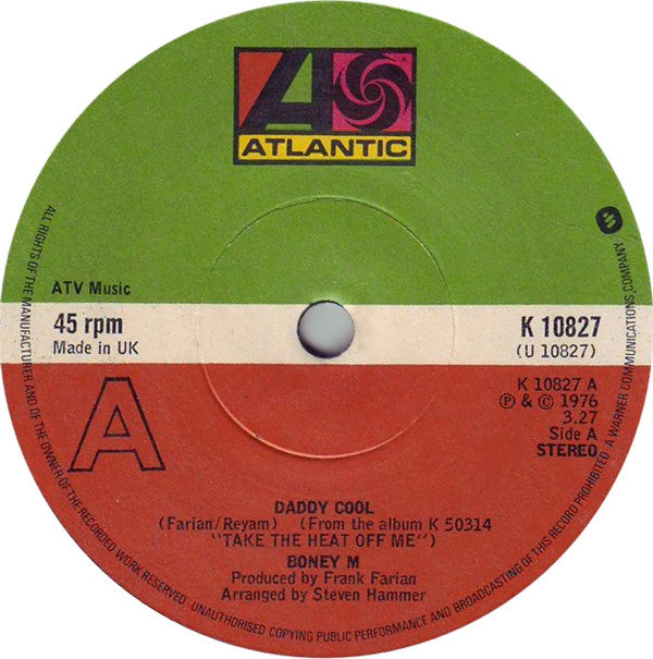 Boney M. : Daddy Cool (7", Single, Sol)