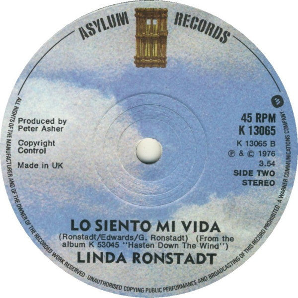 Linda Ronstadt : Lose Again (7", Single, Sol)