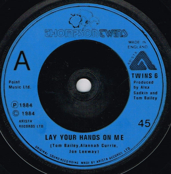 Thompson Twins : Lay Your Hands On Me (7", Single, Blu)