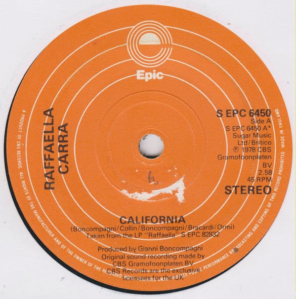 Raffaella Carrà : California (7", Single)