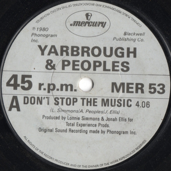 Yarbrough & Peoples : Don't Stop The Music (7", Single, Pap)