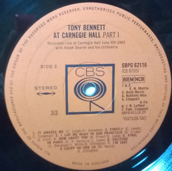 Tony Bennett : Tony Bennett At Carnegie Hall Part I (LP)