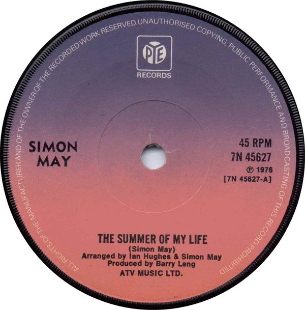 Simon May : The Summer Of My Life (7", Sol)
