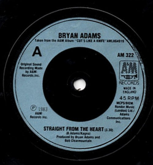 Bryan Adams : Straight From The Heart (7", Single)