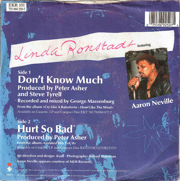 Linda Ronstadt Featuring Aaron Neville : Don't Know Much (7", Single)