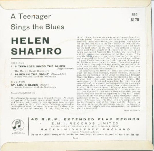 Helen Shapiro : A Teenager Sings The Blues (7", EP, Mono)