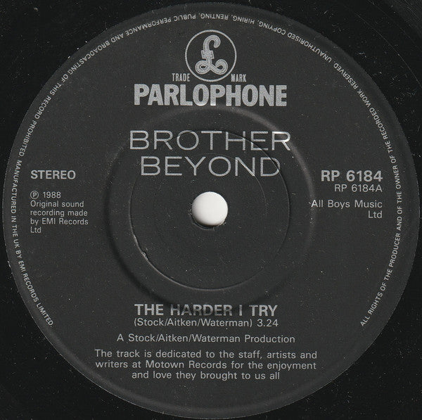 Brother Beyond : The Harder I Try (7", Single, Pos)