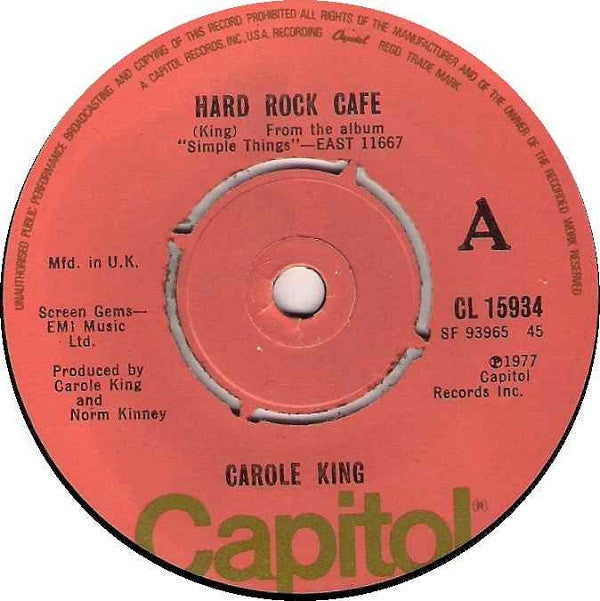 Carole King : Hard Rock Cafe (7", Single, Kno)
