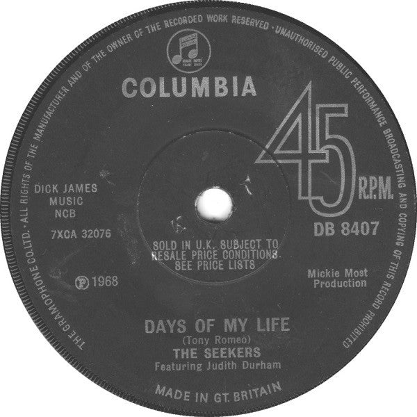 The Seekers Featuring Judith Durham : Days Of My Life (7", Single)