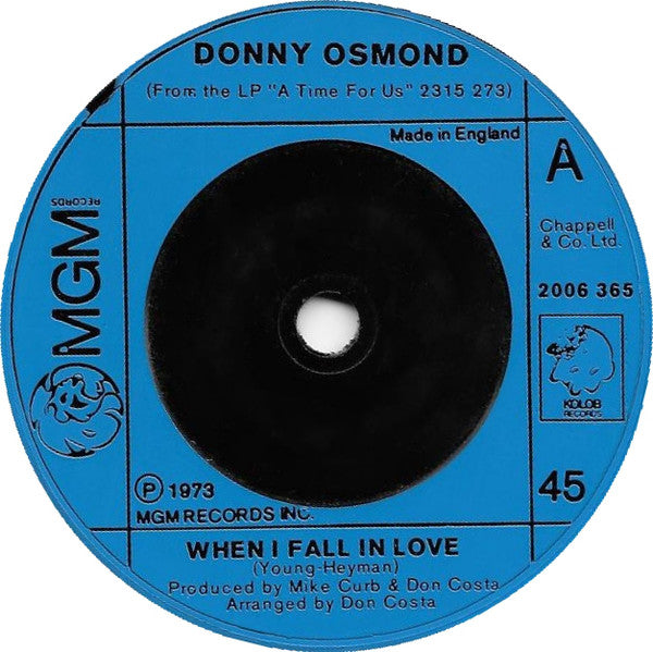 Donny Osmond : When I Fall In Love (7", Single)