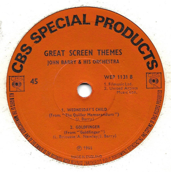 John Barry & His Orchestra / Percy Faith & His Orchestra : Great Screen Themes (7", EP)