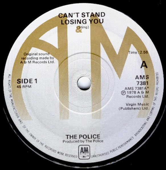 The Police : Can't Stand Losing You (7", Single, RE)
