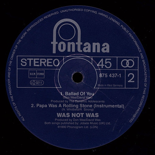 Was (Not Was) : Papa Was A Rolling Stone (12")