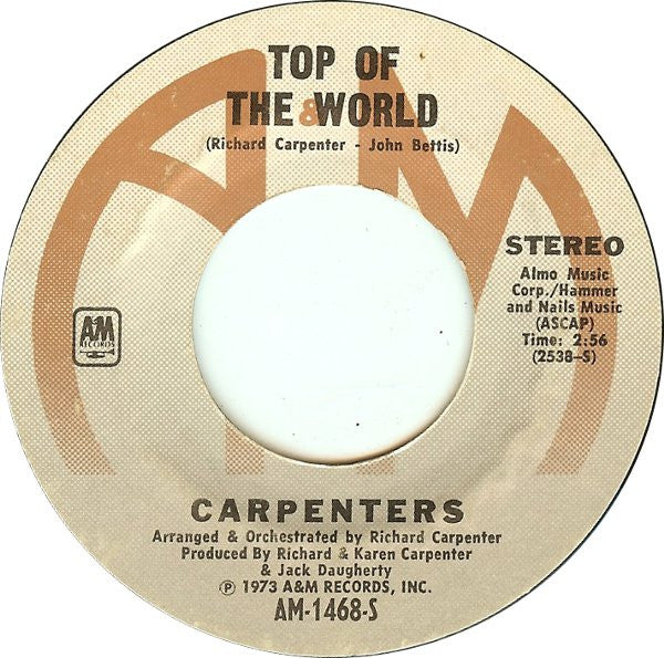 Carpenters : Top Of The World (7", Single, RP, Styrene, Pit)
