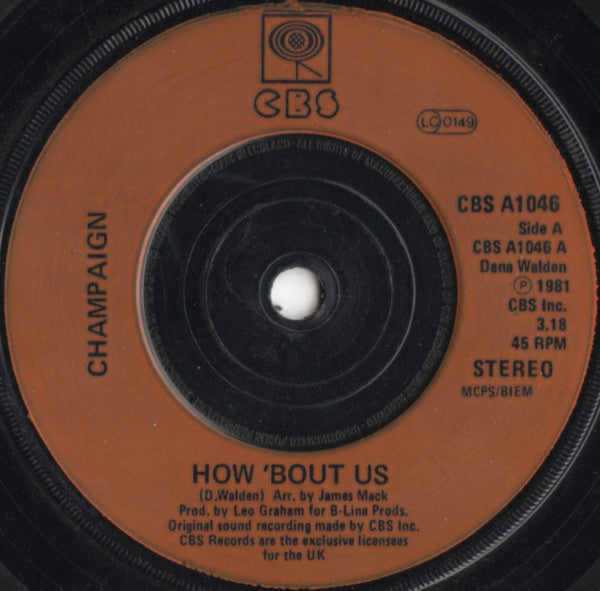 Champaign : How 'Bout Us (7", Single, Inj)