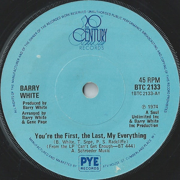 Barry White : You're The First, The Last, My Everything (7", Single, Sol)