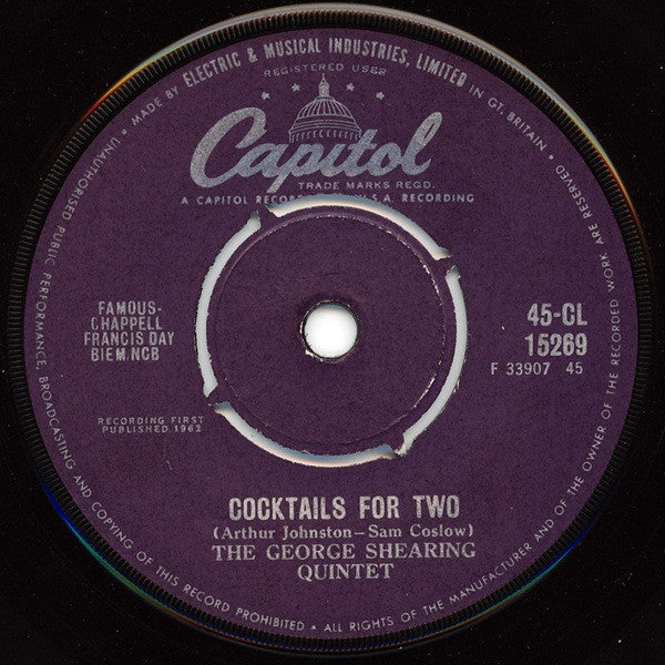The George Shearing Quintet : Cocktails For Two (7", Single)