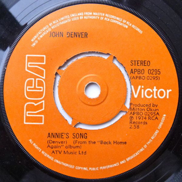 John Denver : Annie's Song (7", Single, Pus)
