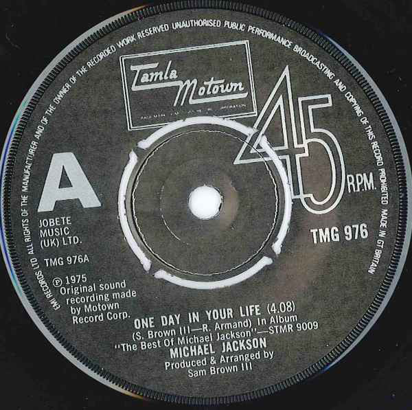 Michael Jackson : One Day In Your Life (7", Single, Kno)