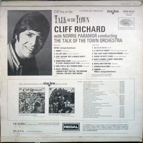 Cliff Richard : Cliff Live At The Talk Of The Town (LP, Album)