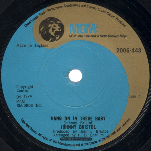 Johnny Bristol : Hang On In There Baby (7", Pap)