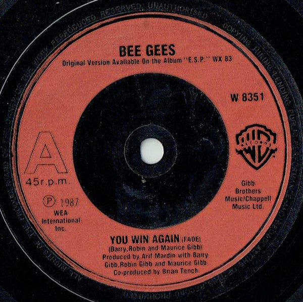 Bee Gees : You Win Again (7", Single, Red)