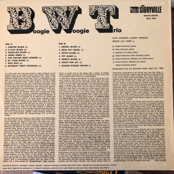 The Boogie Woogie Trio : Broadcast Recordings From 1939 Never Issued Before On Records (LP, Mono)