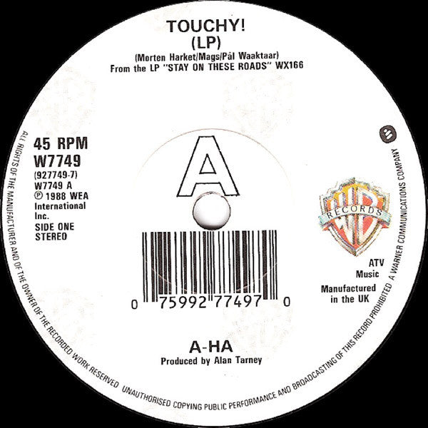 a-ha : Touchy! (7", Single)