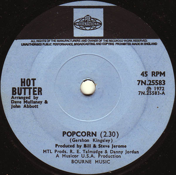 Hot Butter : Popcorn (7", Single, Sol)