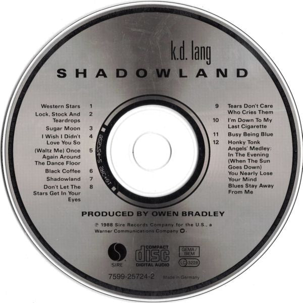 k.d. lang : Shadowland (CD, Album, RE)