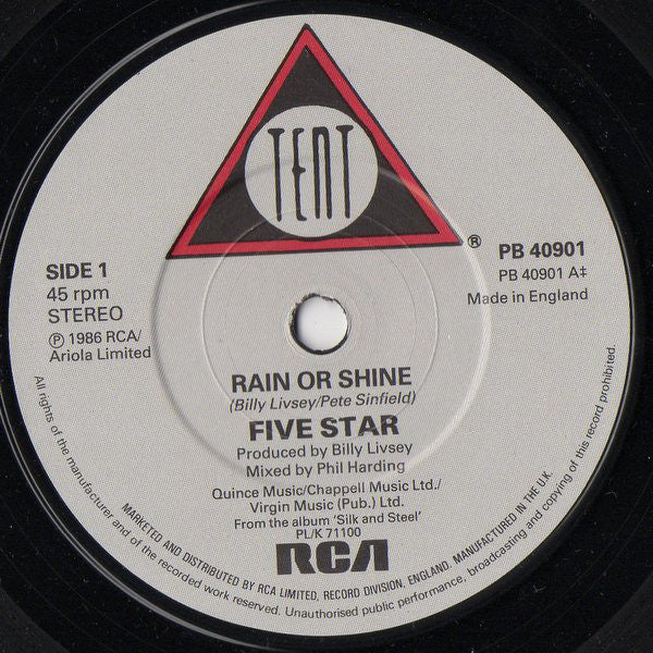 Five Star : Rain Or Shine (7", Single)