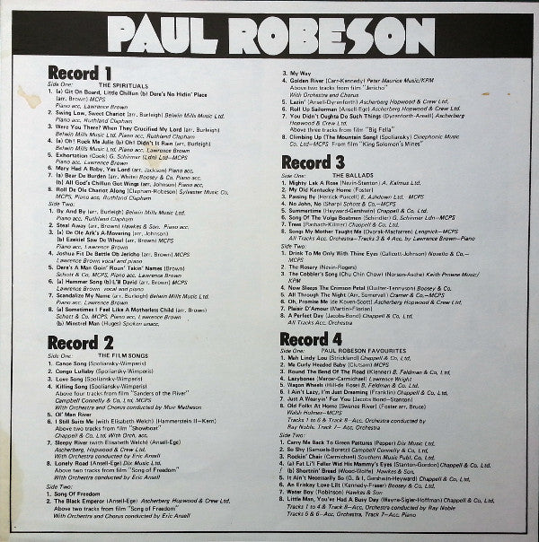 Paul Robeson : The Spirituals / The Film Songs / The Ballads / Paul Robeson Favourites (4xLP, Comp, Mono)
