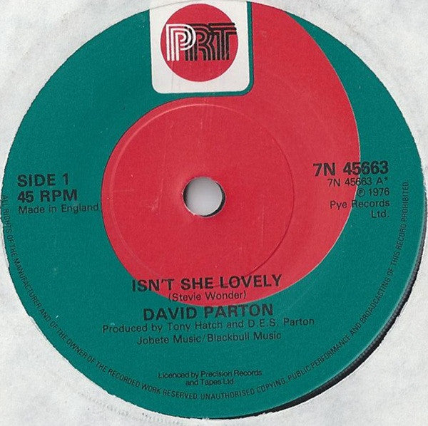 David Parton : Isn't She Lovely (7", RE)
