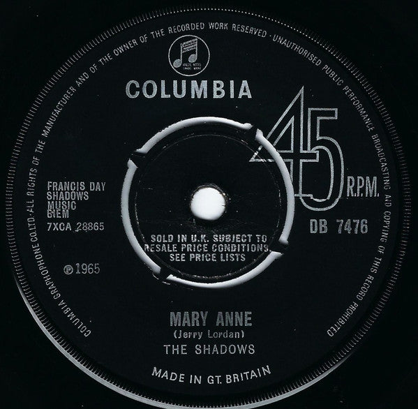 The Shadows : Mary Anne (7", Single, Pus)