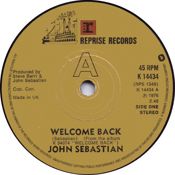 John Sebastian : Welcome Back (7", Single)