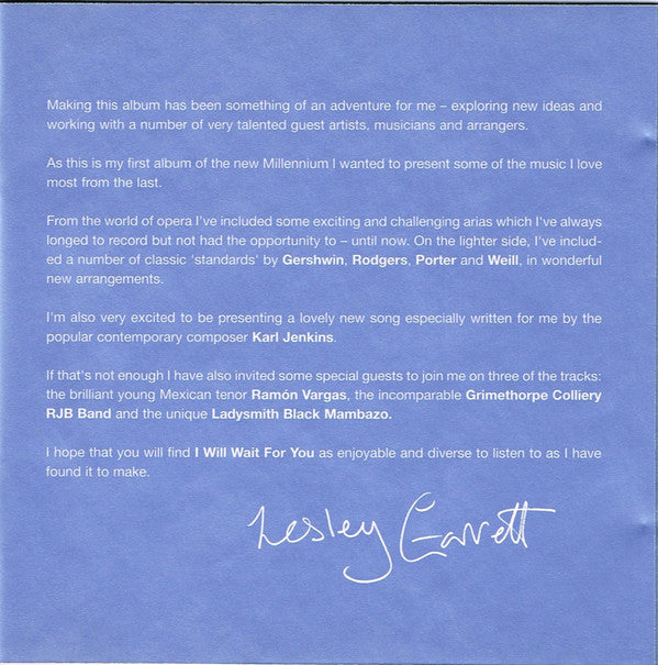 Lesley Garrett : I Will Wait For You (CD, Album)