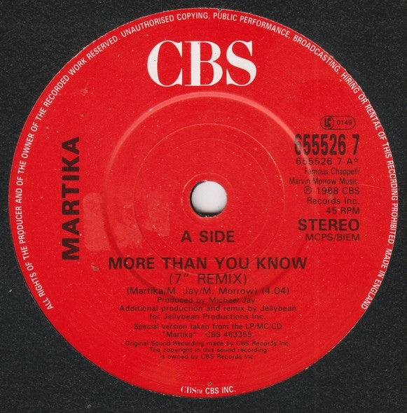 Martika : More Than You Know (7", Single)