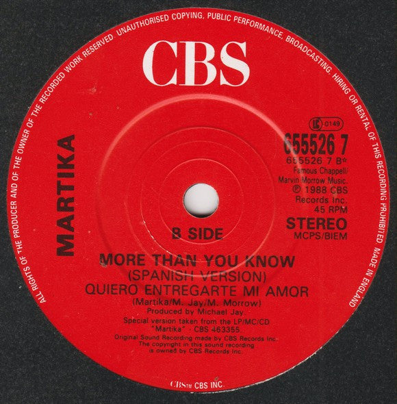 Martika : More Than You Know (7", Single)