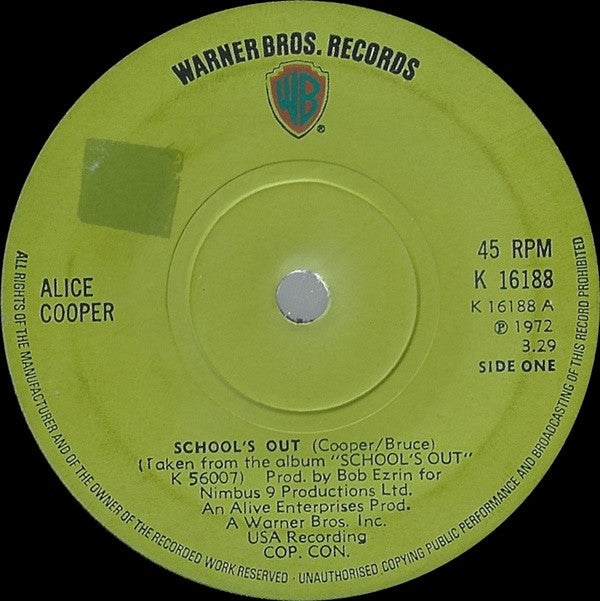 Alice Cooper : School's Out / Gutter Cat (7", Single, Sol)