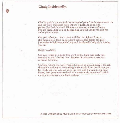 Faces (3) : Cindy Incidentally (7", Single, Pus)