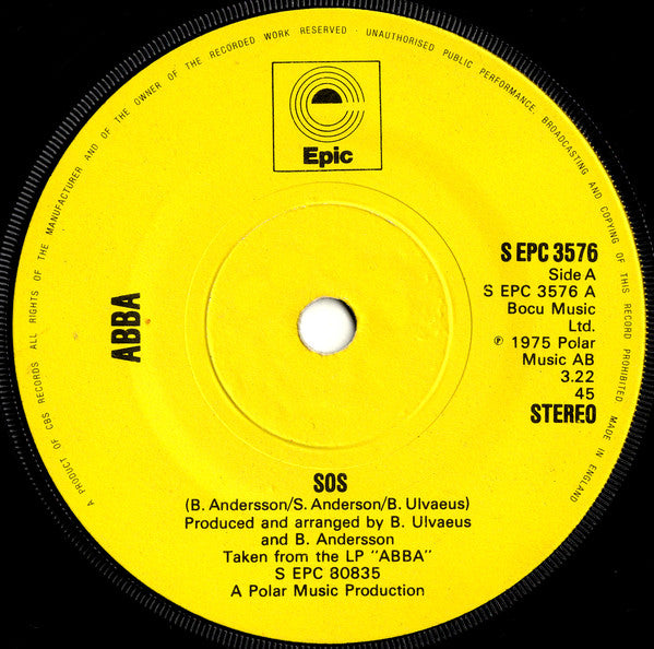 ABBA : SOS (7", Single, Sol)