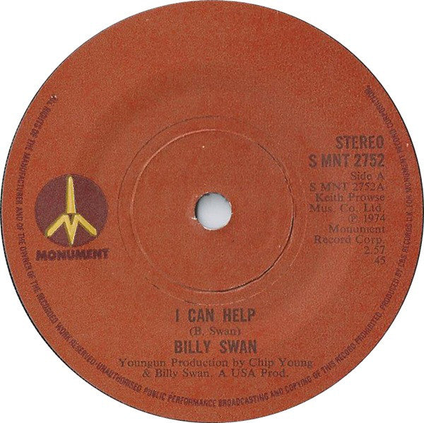 Billy Swan : I Can Help (7", Single)